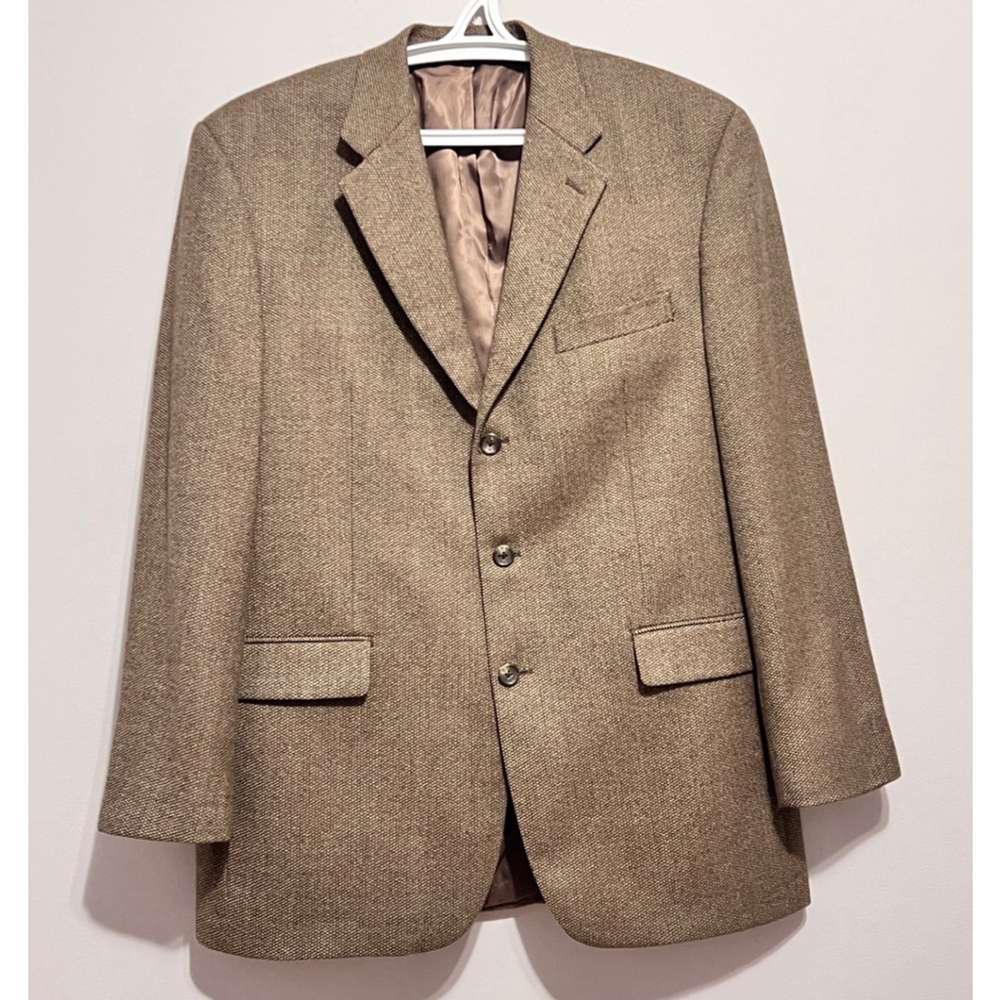 Chaps by Ralph Lauren Mens Blazer Plaid Size 43R Brown Tan Plaid Silk Wool